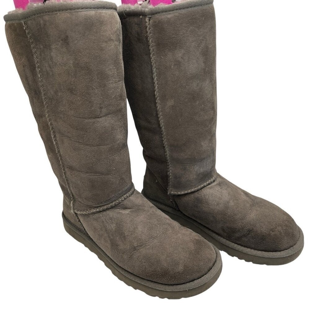 UGG Australia Classic II Tall Shearling Suede Winter Boots Women Size 7 Gray